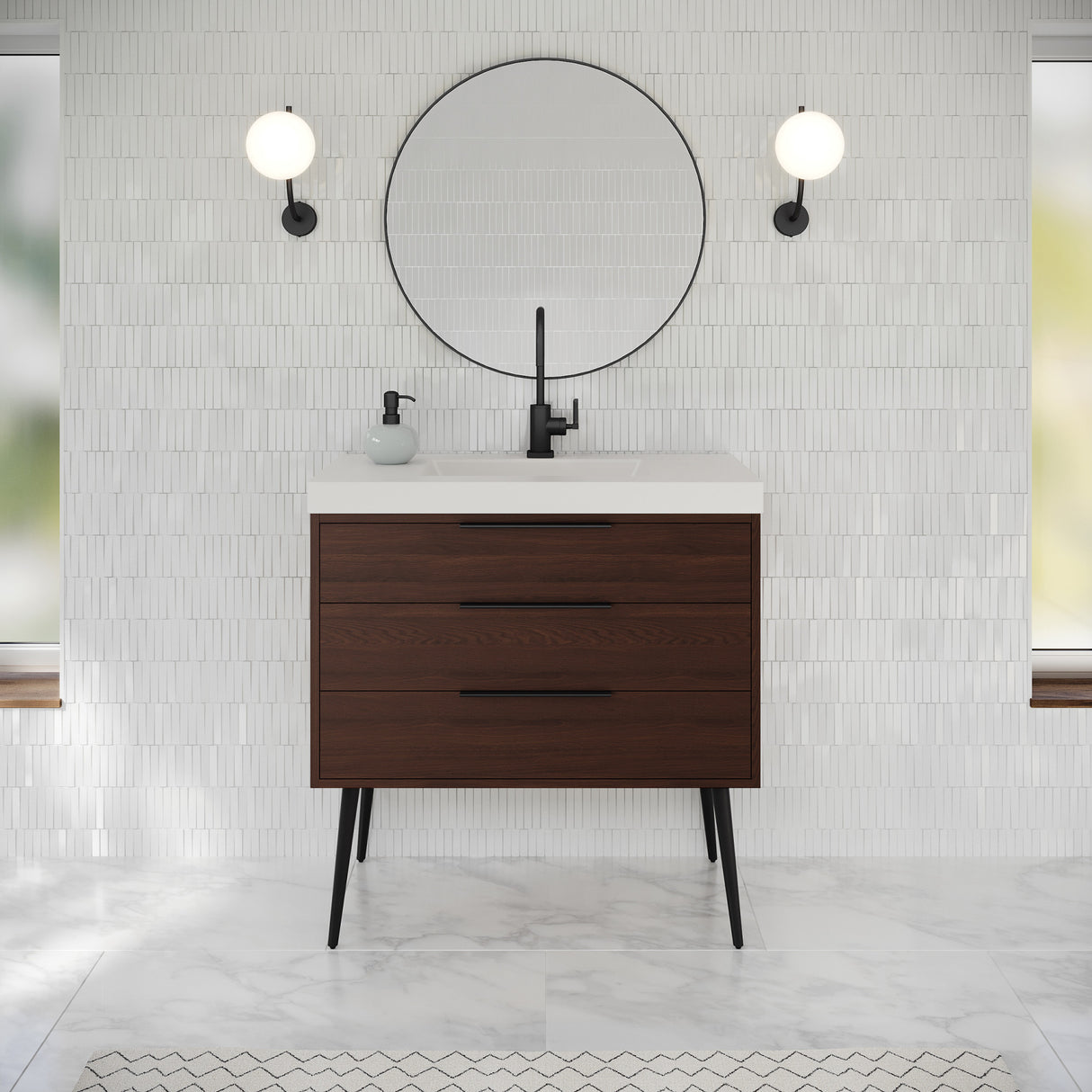 Jeffrey Alexander Gardner 37" Dark Walnut Single Sink Bathroom Vanity with White Resin Top - Single-Hole Faucet Top - VKGAR36DWPRE product image 2