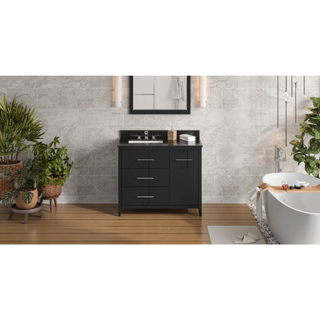 Jeffrey Alexander Katara 42" Black Single Sink Bathroom Vanity with Black Granite Top - 8 in. Widespread Faucet Top