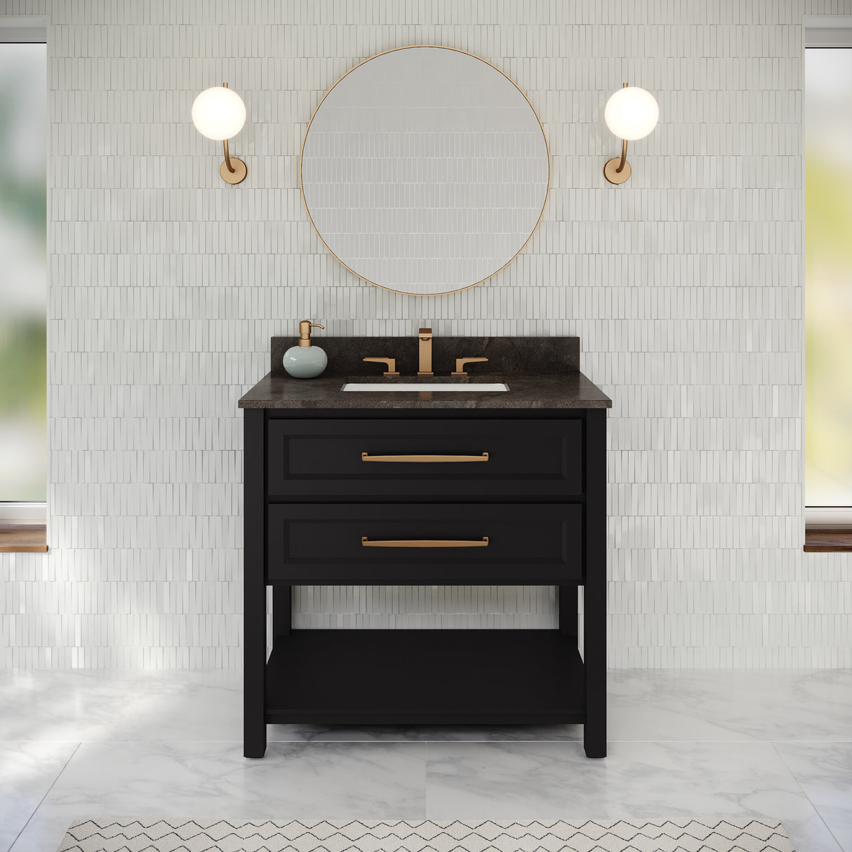Jeffrey Alexander Kipling 37" Black Single Sink Bathroom Vanity with Blue Limestone Top - Single-Hole Faucet Top