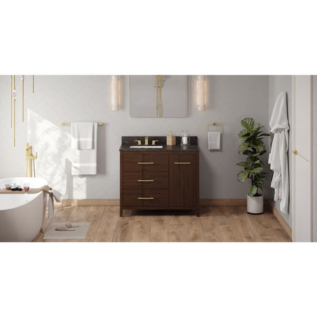 Jeffrey Alexander Katara 42" Dark Walnut Single Sink Bathroom Vanity with Blue Limestone Top - 8 in. Widespread Faucet Top