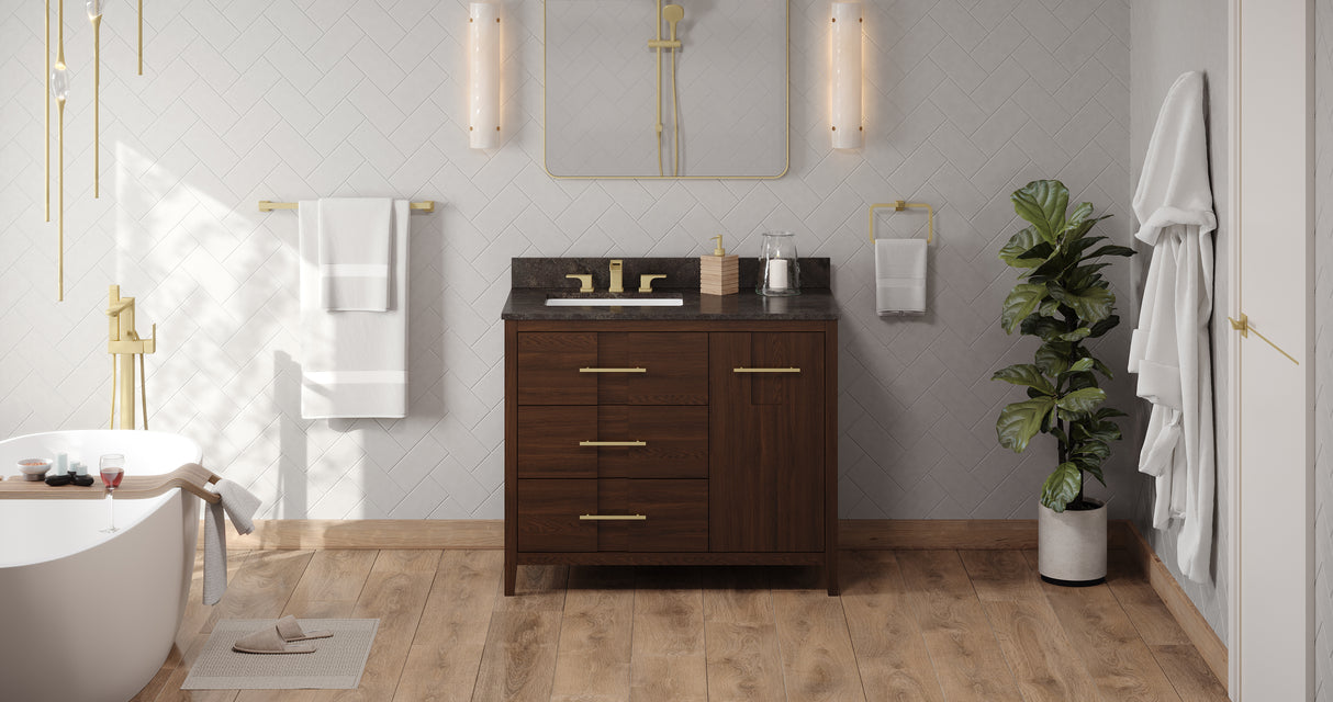 Jeffrey Alexander Katara 42" Dark Walnut Single Sink Bathroom Vanity with Blue Limestone Top - 8 in. Widespread Faucet Top product image 6