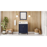 Jeffrey Alexander Theodora 30" Hale Blue Single Sink Bathroom Vanity with Calacatta Vienna Quartz Top - 8 in. Widespread Faucet Top