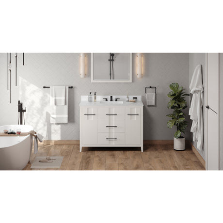 Jeffrey Alexander Katara 48" White Single Sink Bathroom Vanity with White Quartz Top - 8 in. Widespread Faucet Top