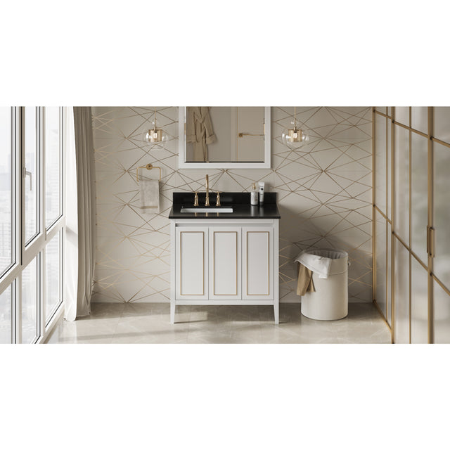 Jeffrey Alexander Percival 36" White Single Sink Bathroom Vanity with Black Granite Top - 8 in. Widespread Faucet Top