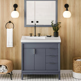 Jeffrey Alexander Theodora 37" Blue Steel Single Sink Bathroom Vanity with White Resin Top - 8 in. Widespread Faucet Top