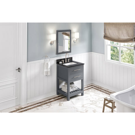 Jeffrey Alexander Wavecrest 24" Grey Single Sink Bathroom Vanity with Black Granite Top - 8 in. Widespread Faucet Top