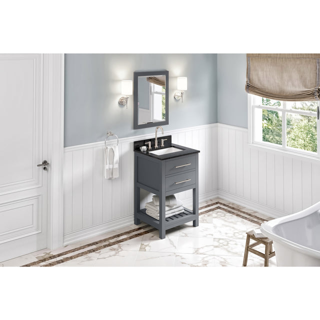 Jeffrey Alexander Wavecrest 24" Grey Single Sink Bathroom Vanity with Black Granite Top - 8 in. Widespread Faucet Top