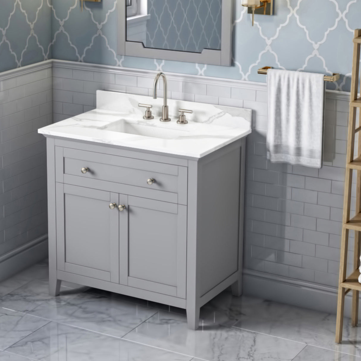 Jeffrey Alexander Chatham 36" Grey Single Sink Bathroom Vanity with Calacatta Vienna Quartz Top - 8 in. Widespread Faucet Top product image 2