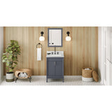 Jeffrey Alexander Theodora 24" Blue Steel Single Sink Bathroom Vanity with White Carrara Marble Top - 8 in. Widespread Faucet Top