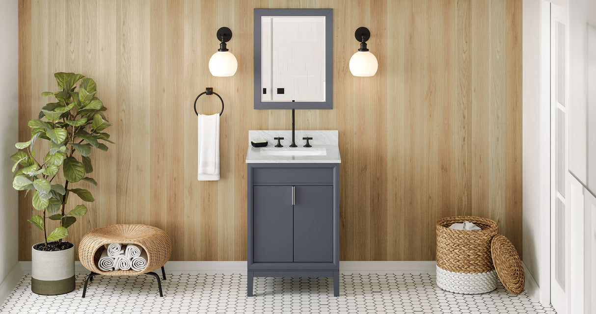 Jeffrey Alexander Theodora 24" Blue Steel Single Sink Bathroom Vanity with White Carrara Marble Top - 8 in. Widespread Faucet Top product image 7