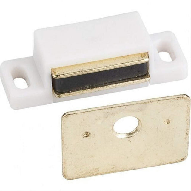 Hardware Resources 50634 15 lb White Single Magnetic Catch with Polished Brass Strike