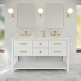 Jeffrey Alexander Kipling 60" White Double Sink Bathroom Vanity with Calacatta Vienna Quartz Top - 8 in. Widespread Faucet Top