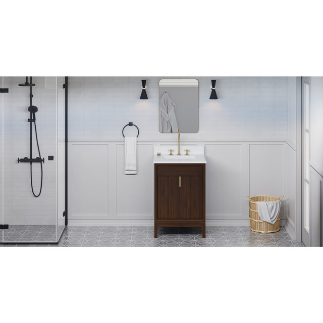 Jeffrey Alexander Theodora 24" Dark Walnut Single Sink Bathroom Vanity with White Quartz Top - 8 in. Widespread Faucet Top - VKITTHE24DWWQR