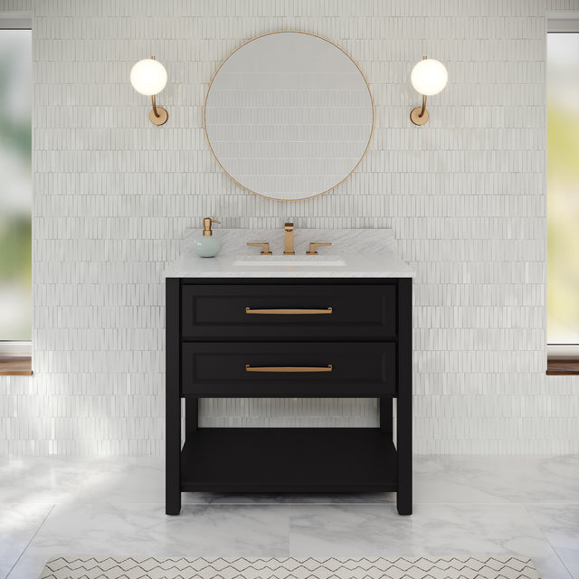 Jeffrey Alexander Kipling 37" Black Single Sink Bathroom Vanity with White Carrara Marble Top - Single-Hole Faucet Top