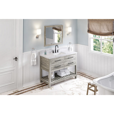 Jeffrey Alexander Wavecrest 48" Weathered Grey Single Sink Bathroom Vanity with White Carrara Marble Top - 8 in. Widespread Faucet Top