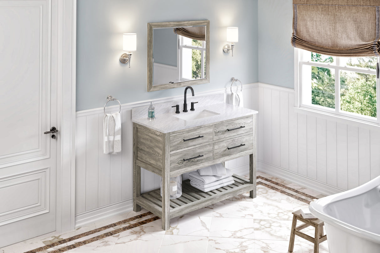 Jeffrey Alexander Wavecrest 48" Weathered Grey Single Sink Bathroom Vanity with White Carrara Marble Top - 8 in. Widespread Faucet Top product image 7