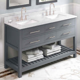 Jeffrey Alexander Wavecrest 60" Grey Double Sink Bathroom Vanity with White Carrara Marble Top