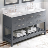 Jeffrey Alexander Wavecrest 60" Grey Double Sink Bathroom Vanity with White Carrara Marble Top - 8 in. Widespread Faucet Top product image 3
