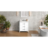 Jeffrey Alexander Katara 30" White Single Sink Bathroom Vanity with Calacatta Vienna Quartz Top - 8 in. Widespread Faucet Top