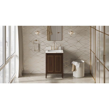 Jeffrey Alexander Percival 24" Dark Walnut Single Sink Bathroom Vanity with Calacatta Vienna Quartz Top - 8 in. Widespread Faucet Top