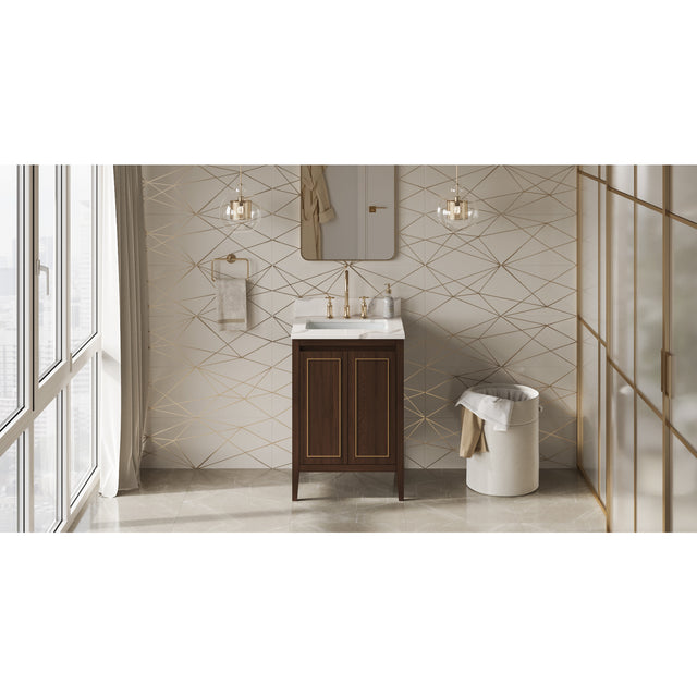Jeffrey Alexander Percival 24" Dark Walnut Single Sink Bathroom Vanity with Calacatta Vienna Quartz Top - 8 in. Widespread Faucet Top