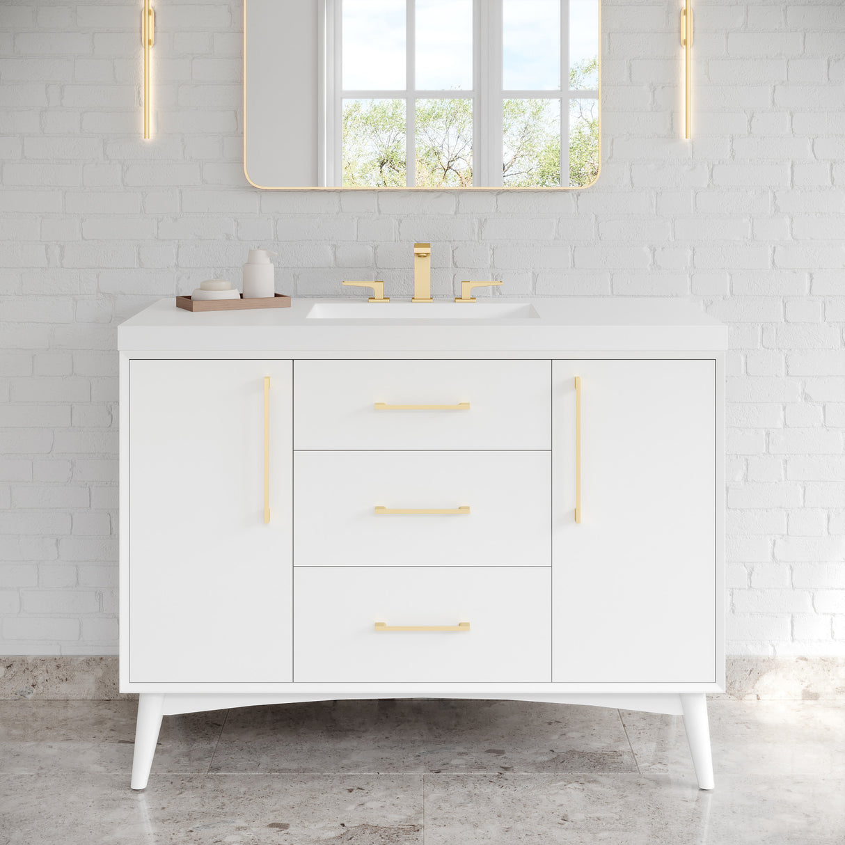Jeffrey Alexander Dashwood White Single Sink Bathroom Vanity with White Resin Top - 8 in. Widespread Faucet Top - VKITDAS48WHRER