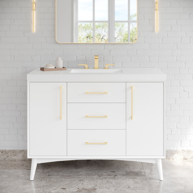 Jeffrey Alexander Dashwood White Single Sink Bathroom Vanity with White Resin Top - 8 in. Widespread Faucet Top - VKITDAS48WHRER