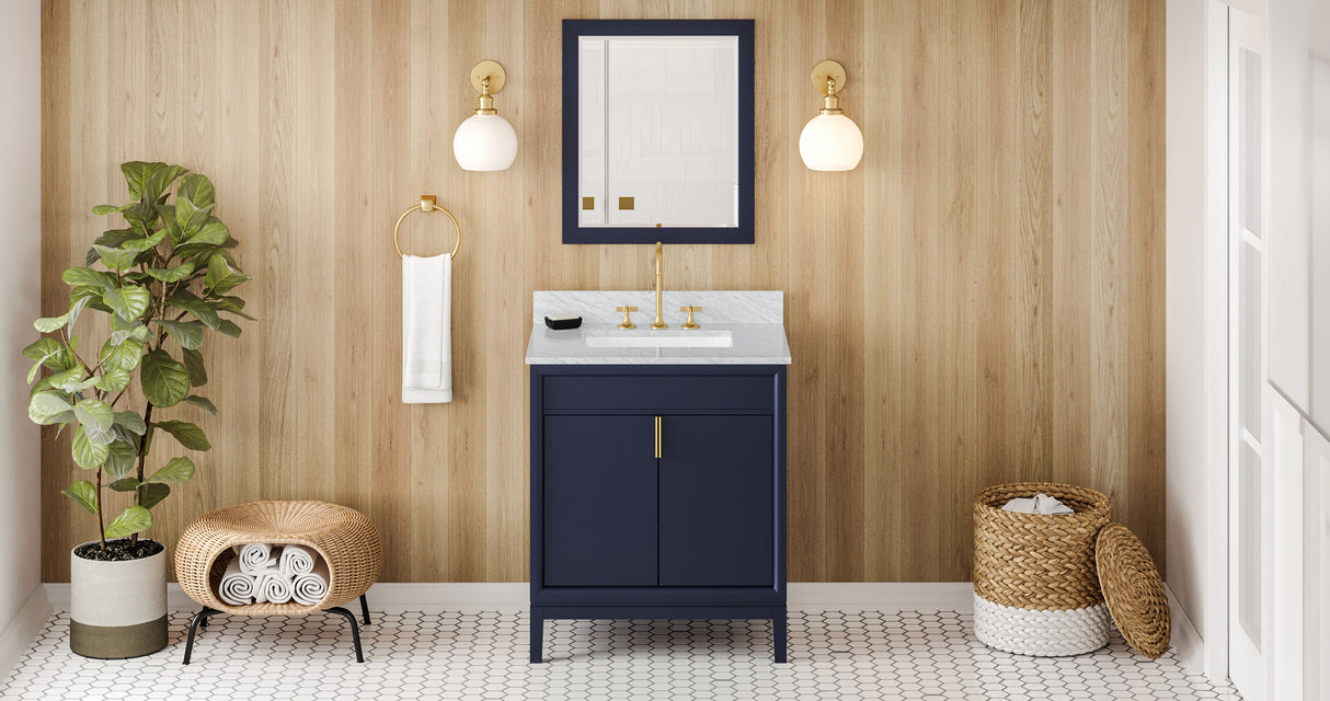 Jeffrey Alexander Theodora 30" Hale Blue Single Sink Bathroom Vanity with White Carrara Marble Top - 8 in. Widespread Faucet Top product image 7