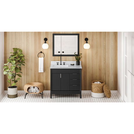 Jeffrey Alexander Theodora 36" Black Single Sink Bathroom Vanity with White Carrara Marble Top - 8 in. Widespread Faucet Top
