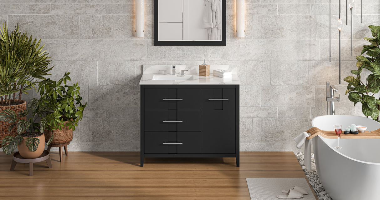 Jeffrey Alexander Katara 42" Black Single Sink Bathroom Vanity with Calacatta Vienna Quartz Top - 8 in. Widespread Faucet Top product image 7