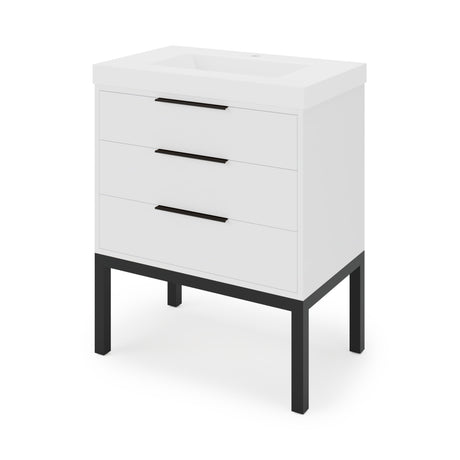 Jeffrey Alexander Gardner 31" White Single Sink Bathroom Vanity with White Resin Top - Single-Hole Faucet Top - VKGAR30WHSQRE