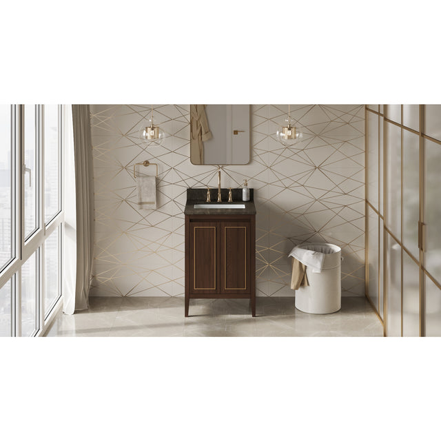 Jeffrey Alexander Percival 24" Dark Walnut Single Sink Bathroom Vanity with Blue Limestone Top - 8 in. Widespread Faucet Top