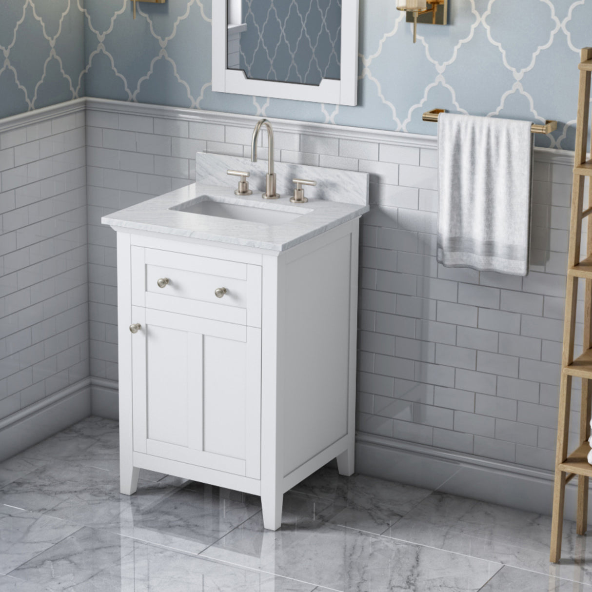 Jeffrey Alexander Chatham 24" White Single Sink Bathroom Vanity with White Carrara Marble Top - 8 in. Widespread Faucet Top product image 2