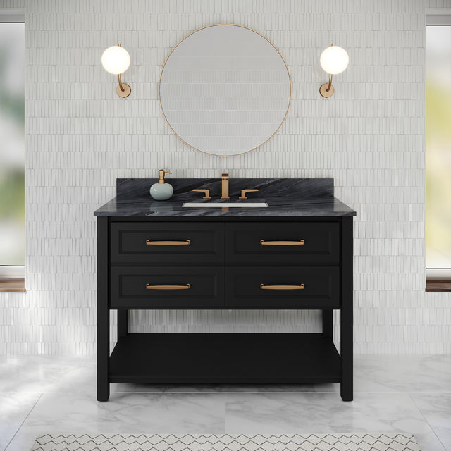 Jeffrey Alexander Kipling 49" Black Single Sink Bathroom Vanity with Grey Marble Top - Single-Hole Faucet Top