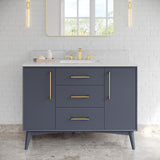 Jeffrey Alexander Dashwood Blue Steel Single Sink Bathroom Vanity with White Carrara Marble Top - 8 in. Widespread Faucet Top - VKITDAS48BSWCR