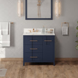Jeffrey Alexander Katara 36" Hale Blue Single Sink Bathroom Vanity with Calacatta Vienna Quartz Top - 8 in. Widespread Faucet Top product image 2