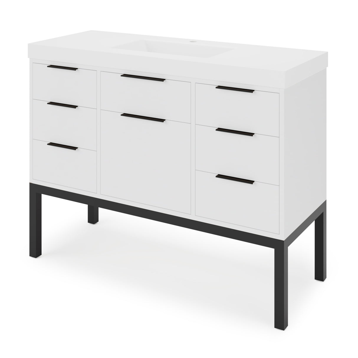 Jeffrey Alexander Gardner 49" White Single Sink Bathroom Vanity with White Resin Top - Single-Hole Faucet Top - VKGAR48WHSQRE