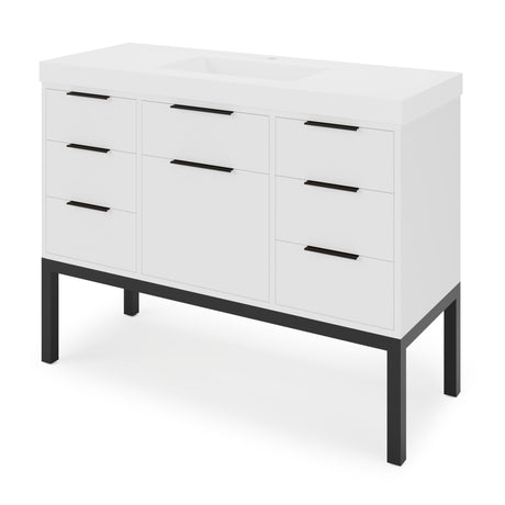 Jeffrey Alexander Gardner 49" White Single Sink Bathroom Vanity with White Resin Top - Single-Hole Faucet Top - VKGAR48WHSQRE