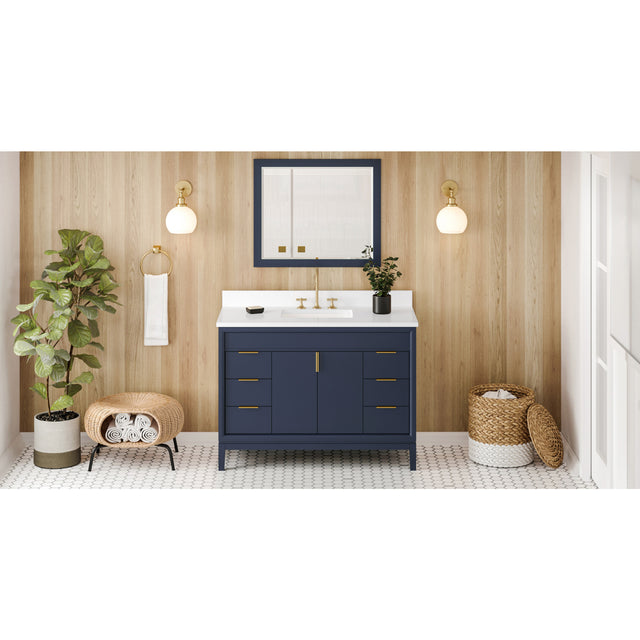Jeffrey Alexander Theodora 48" Hale Blue Single Sink Bathroom Vanity with White Quartz Top - 8 in. Widespread Faucet Top