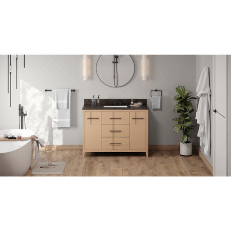 Jeffrey Alexander Katara 48" Natural Oak Single Sink Bathroom Vanity with Blue Limestone Top - 8 in. Widespread Faucet Top