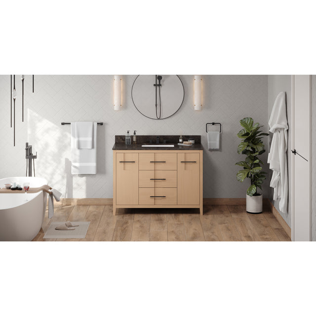 Jeffrey Alexander Katara 48" Natural Oak Single Sink Bathroom Vanity with Blue Limestone Top - 8 in. Widespread Faucet Top