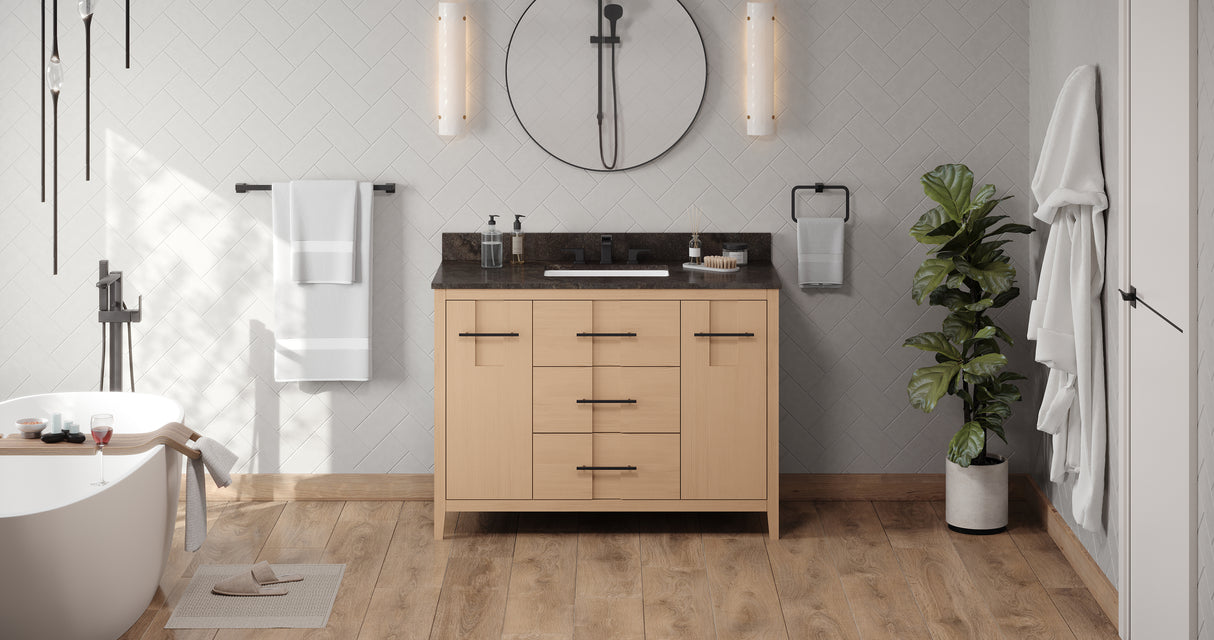 Jeffrey Alexander Katara 48" Natural Oak Single Sink Bathroom Vanity with Blue Limestone Top - 8 in. Widespread Faucet Top product image 6