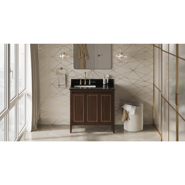 Jeffrey Alexander Percival 36" Dark Walnut Single Sink Bathroom Vanity with Black Granite Top - 8 in. Widespread Faucet Top