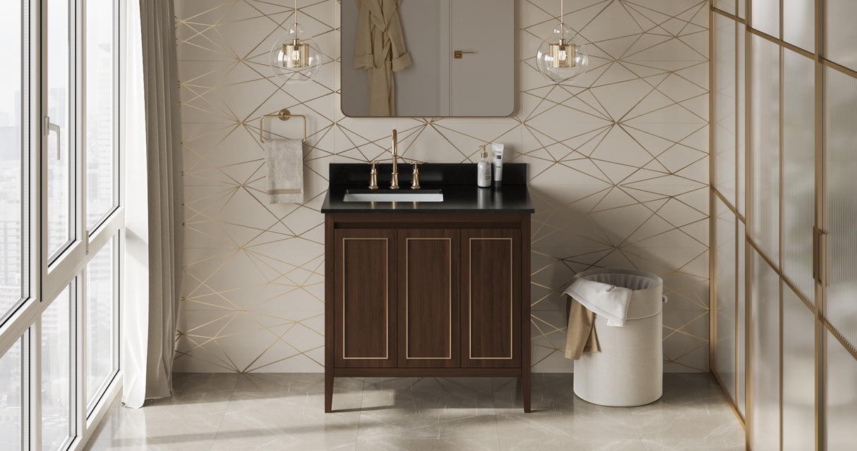 Jeffrey Alexander Percival 36" Dark Walnut Single Sink Bathroom Vanity with Black Granite Top - 8 in. Widespread Faucet Top product image 6