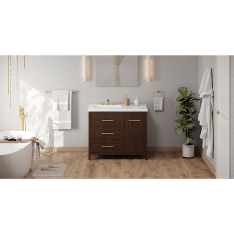 Jeffrey Alexander Katara 42" Dark Walnut Single Sink Bathroom Vanity with White Resin Top - 8 in. Widespread Faucet Top