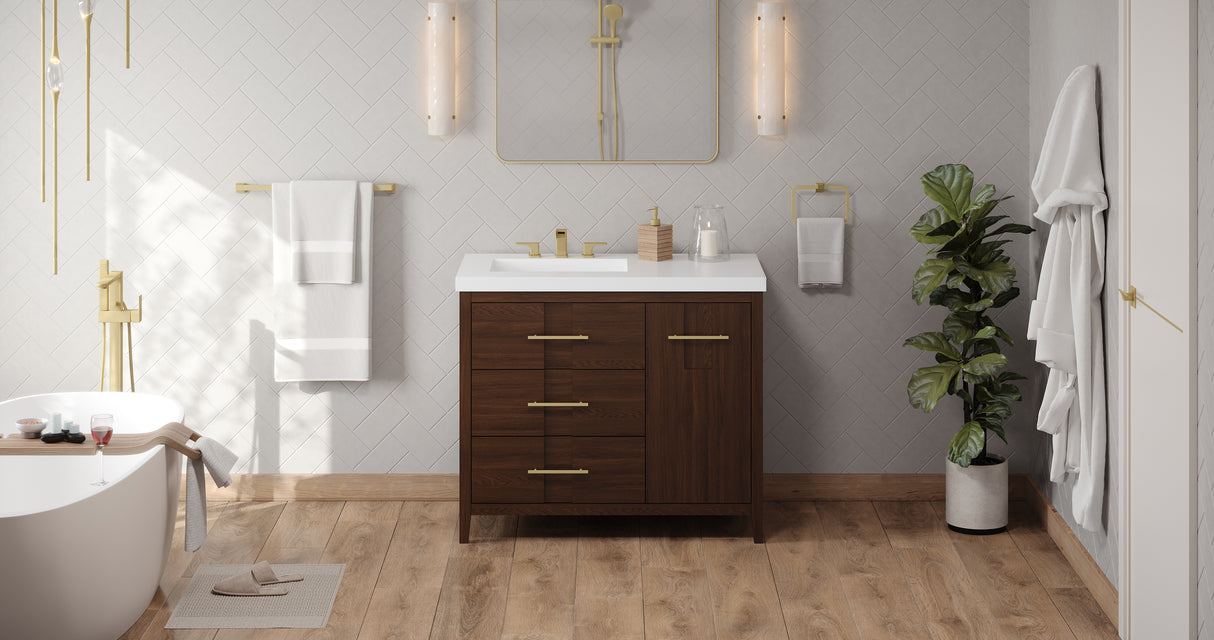 Jeffrey Alexander Katara 42" Dark Walnut Single Sink Bathroom Vanity with White Resin Top - 8 in. Widespread Faucet Top product image 5