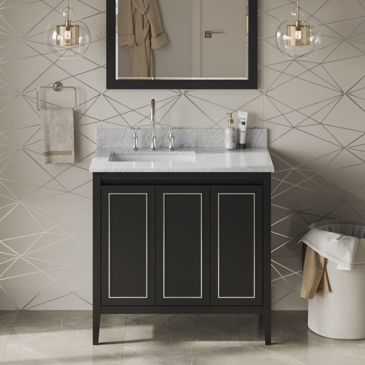 Jeffrey Alexander Percival 36" Black Single Sink Bathroom Vanity with White Carrara Marble Top - 8 in. Widespread Faucet Top product image 2