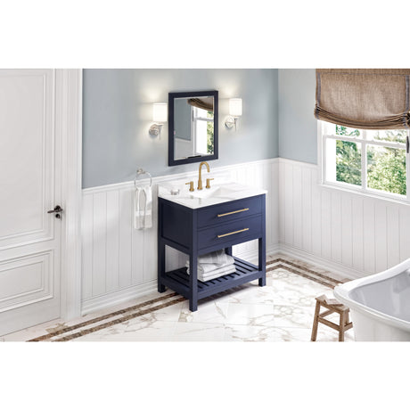Jeffrey Alexander Wavecrest 36" Hale Blue Single Sink Bathroom Vanity with Calacatta Vienna Quartz Top - 8 in. Widespread Faucet Top