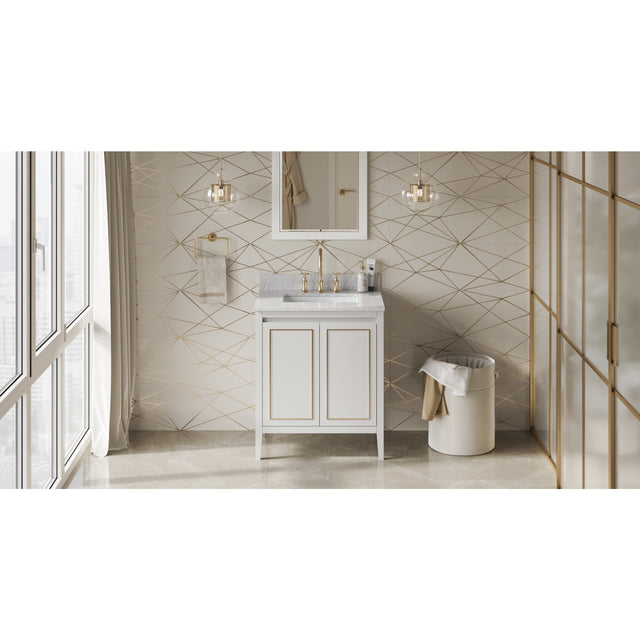 Jeffrey Alexander Percival 30" White Single Sink Bathroom Vanity with White Carrara Marble Top - 8 in. Widespread Faucet Top