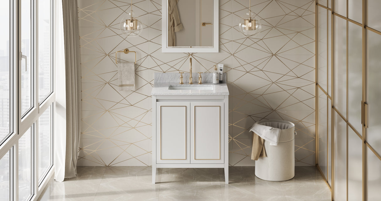 Jeffrey Alexander Percival 30" White Single Sink Bathroom Vanity with White Carrara Marble Top - 8 in. Widespread Faucet Top product image 7